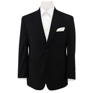 Lauren Ralph Lauren 100% Wool Pinstripe Blazer Black 40S Classic Fit Suit Jacket